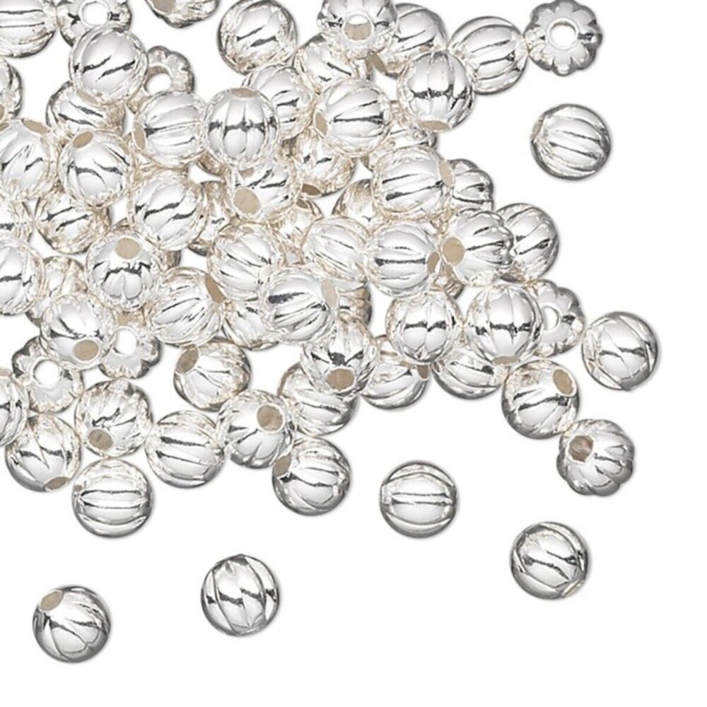Bulk Sterling Silver Plated Brass 3mm Corrugated Round Watermelon Beads 100 pcs
